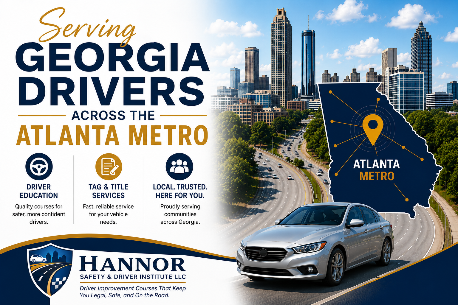 Serving Georgia drivers across the Atlanta metro — driver education, tag & title services, local and trusted